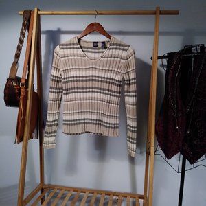Gap Striped Ribbed Sweater Cotton S 90s Vintage Goth Punk Cottage Party Grunge